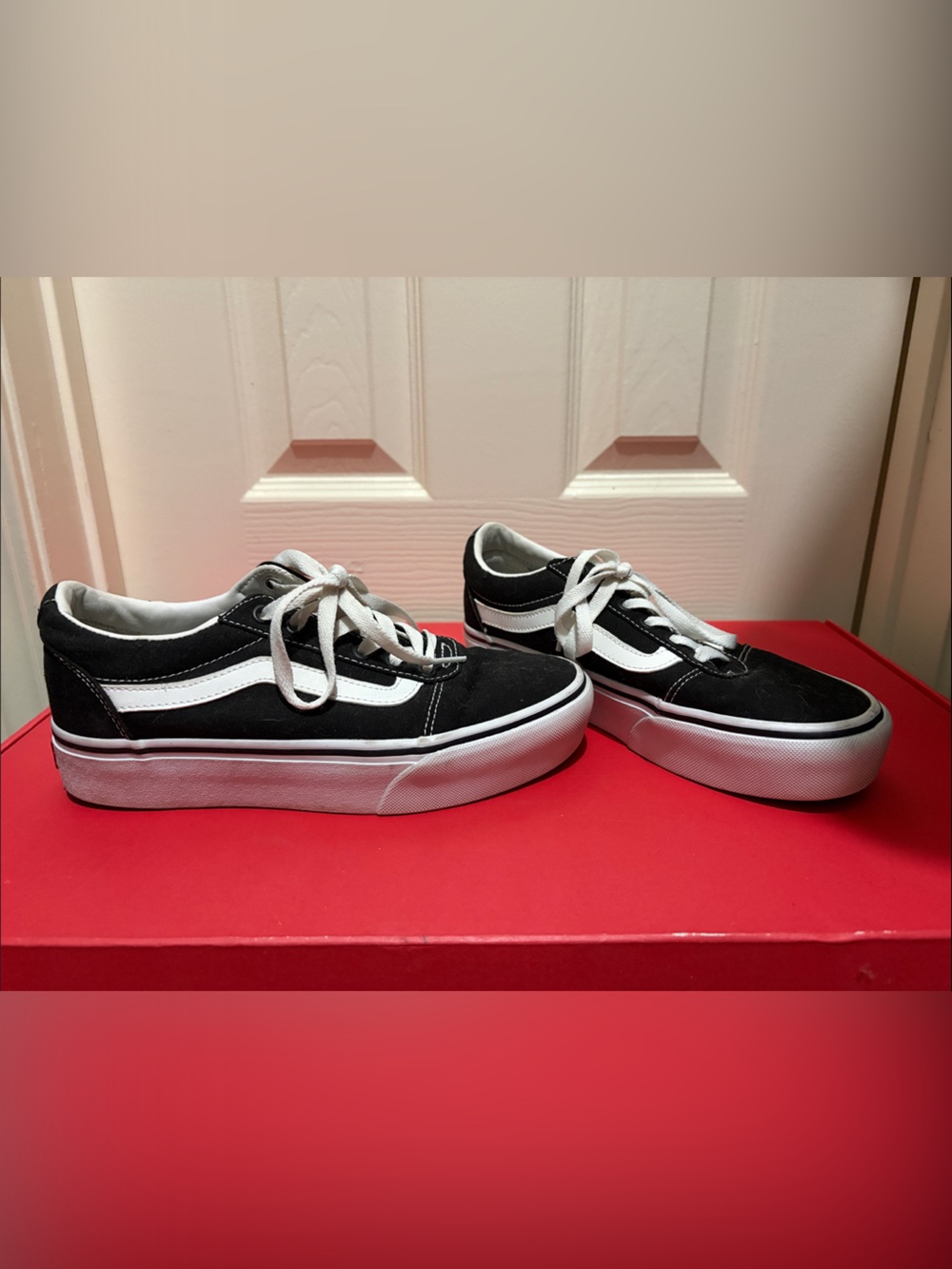 Vans Black and White Platform Skate Sneakers for Women